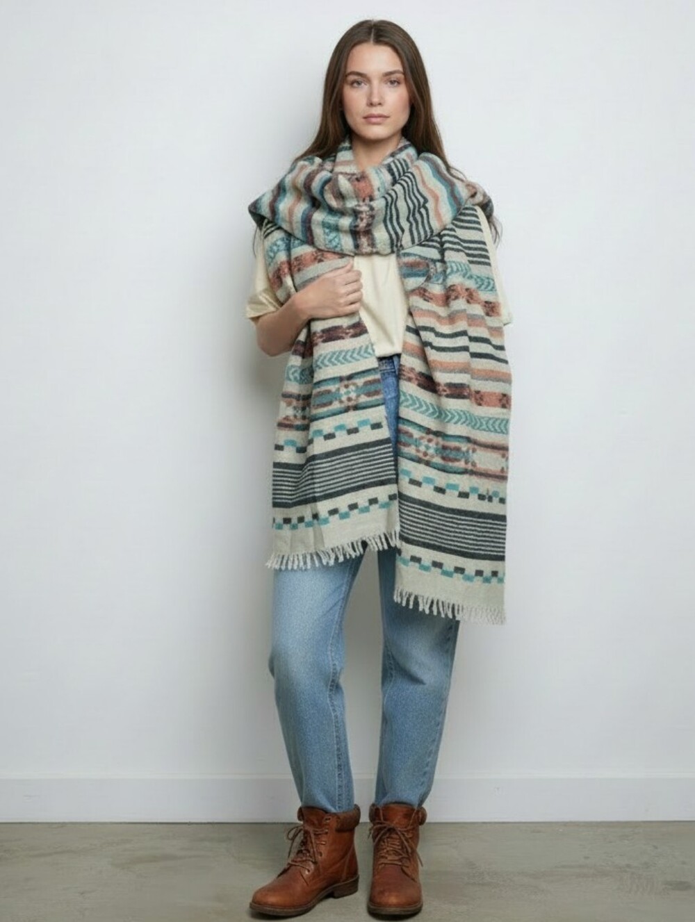 Aztec Bohemian Tribal Blanket Scarf Shawl, Wool / Acrilic Blend
